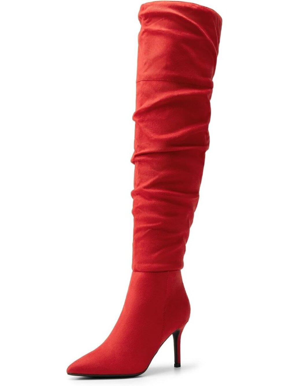 DREAM PAIRS Women's Red-Suede Over the Knee Thigh High Tall Boots Pointed Toe